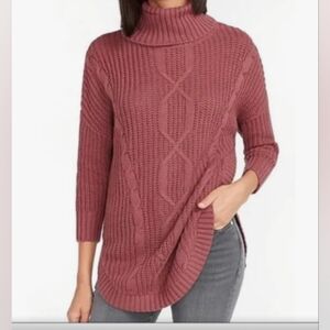 New Express knit cowl neck  chunky tunic length casual formal sweater sz L